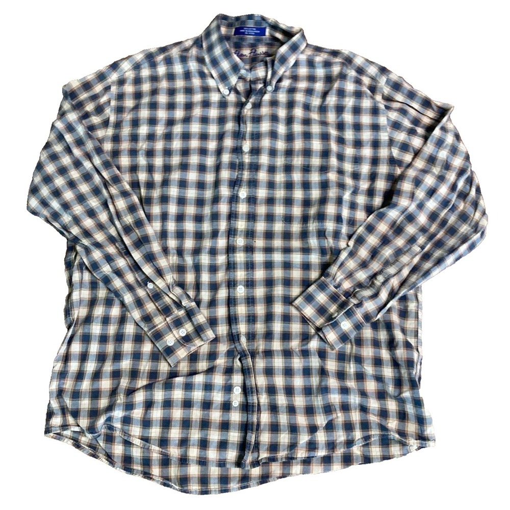 Alan Flusser Men's Shirt Long Sleeve Cotton Plaid Multicolor Button Large